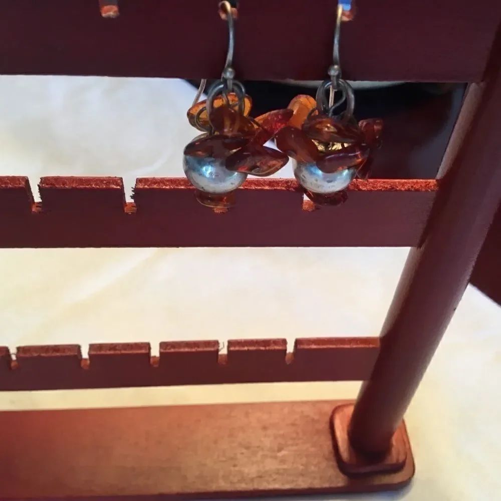 $8 ea or 3/$15 Silvertone and Amber Chips Earrings